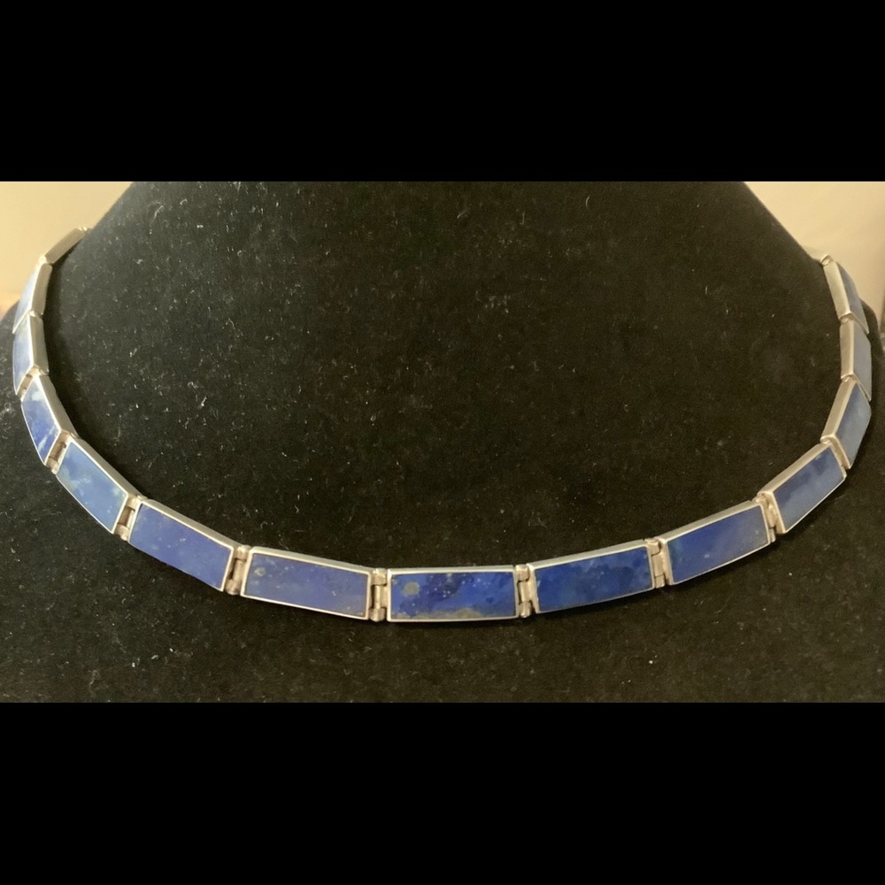 Vintage 950 Sterling silver&Lapis hinged necklace